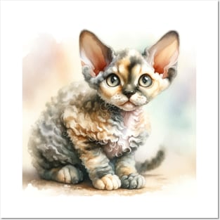 Devon Rex Watercolor Kitten - Cute Kitties Posters and Art